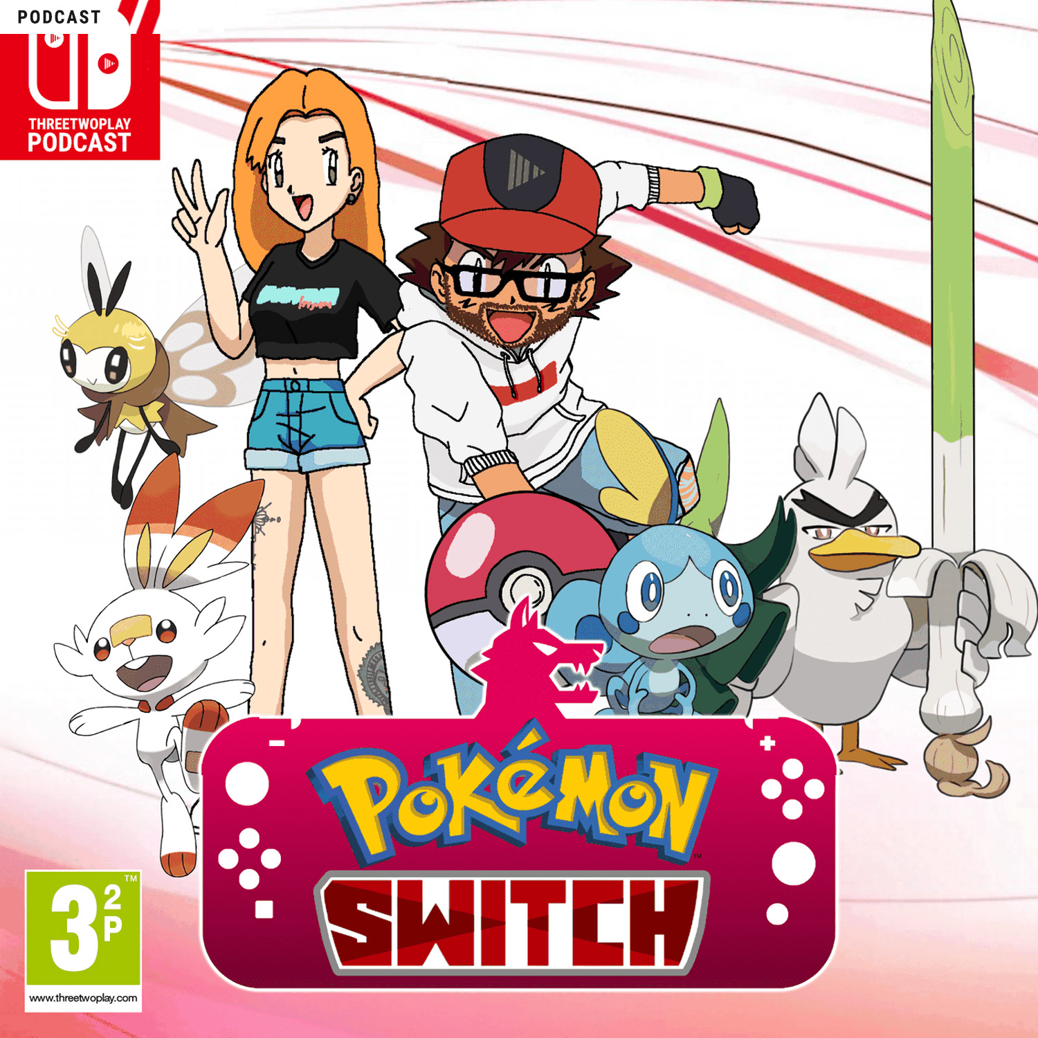 Podcast-Cover zu einem ThreeTwoPlay-Special zur achten Pokémon-Generation