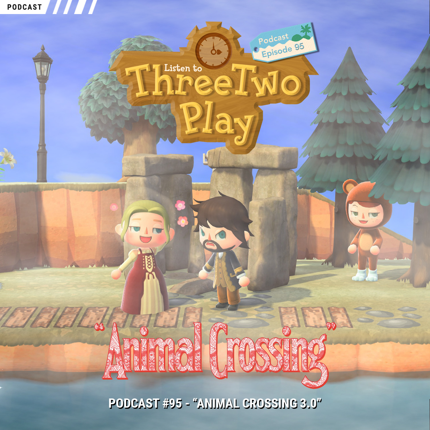 Podcast-Cover zur 95. Folge des ThreeTwoPlay Podcasts zum 3.0 Update von Animal Crossing New Horizons